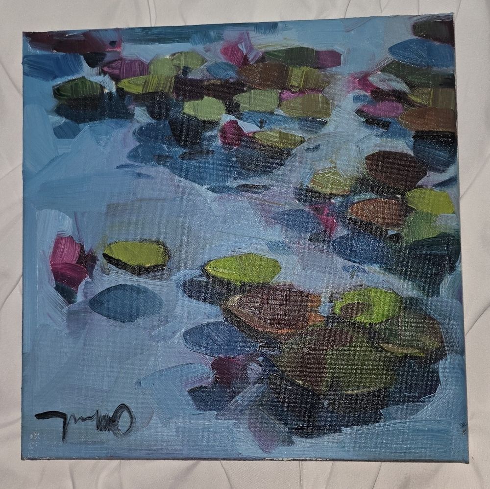 Original Jose Trujillo Oil Painting "The Water Lily Pond" 12x12 + COA